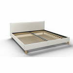 Kremno bela oblazinjena zakonska postelja z letvenim dnom 200x200 cm Tina – Ropez