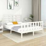 Greatstore Okvir za posteljo, masivni les, bela barva, 135x190 cm, dvoposteljna