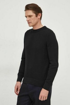 Bombažen pulover BOSS črna barva - črna. Pulover iz kolekcije BOSS. Model izdelan iz enobarvne pletenine. Model iz izjemno udobne bombažne tkanine.