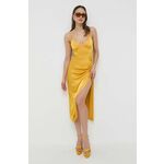 Obleka Bardot rumena barva - rumena. Obleka iz kolekcije Bardot. Model izdelan iz enobarvne tkanine. Izrazit model za posebne priložnosti.