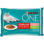 Purina ONE SterilCat vrečke za mačke, mini fileji s puranom, lososom, korenjem in stročjim fižolom v soku, 24x 85 g