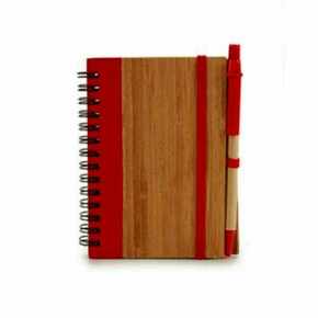 Beležka iz bambusa + pero - Rdeča