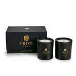 Set 2 črnih dišečih sveč Privé Home Tobacco-Leather &amp; Oud-Bergamote