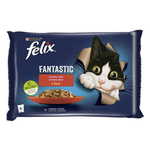 Felix hrana za mačke Fantastic žepki z govedino in piščancem v želeju, 12 (4 x 85 g)