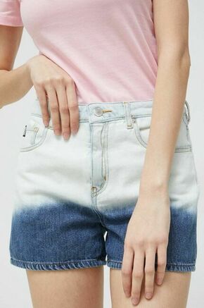 Jeans kratke hlače Love Moschino ženski - modra. Kratke hlače iz kolekcije Love Moschino. Model izdelan iz rahlo raztegljivega denima. Izjemno udoben material