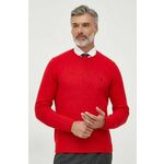 Volnen pulover Polo Ralph Lauren moški, rdeča barva - rdeča. Pulover iz kolekcije Polo Ralph Lauren. Model izdelan iz enobarvne pletenine. Visoka vsebnost volne zagotavlja zaščito pred mrazom, dodatek poliamida pa povečuje trpežnost izdelka.