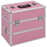 Greatstore Kovček za ličila 37x24x35 cm roza aluminij