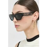 Sončna očala Versace ženski, črna barva - črna. Sončna očala iz kolekcije Versace. Model s enobarvnimi stekli in okvirji iz kombinacije umetne snovi in kovine. Ima filter UV 400.