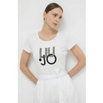 Kratka majica Liu Jo ženski, bela barva - bela. Kratka majica iz kolekcije Liu Jo, izdelana iz tanke, zelo elastične pletenine. Model iz mehke in na otip prijetne tkanine.