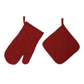 Komplet škrlatno rdečih kuhinjskih rokavic in prijemalk Unimasa