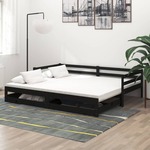 Greatstore Izvlečna dnevna postelja 2x(90x200) cm črna trdna borovina