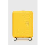 Kovček American Tourister rumena barva - rumena. Kovček iz kolekcije American Tourister. Model izdelan iz sintetičnega materiala.