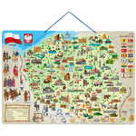 Woody magnetni zemljevid Poljske s slikami in družabna igra 3v1