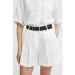 Lanene kratke hlače Sisley bela barva - bela. Kratke hlače iz kolekcije Sisley, izdelane iz gladke tkanine. Model iz izjemno udobne, zračne tkanine.