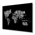 tulup.si Steklena podloga za rezanje Zemljevid sveta podnapisi 2x30x52 cm