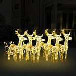 Greatstore Božični jeleni s sanmi 320 LED lučk iz akrila
