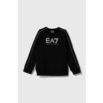 Otroški pulover EA7 Emporio Armani črna barva - črna. Otroški pulover iz kolekcije EA7 Emporio Armani, izdelan iz udobne, rahlo elastične tkanine. Model z mehko oblazinjeno sredino zagotavlja mehkobo in dodatno toploto.