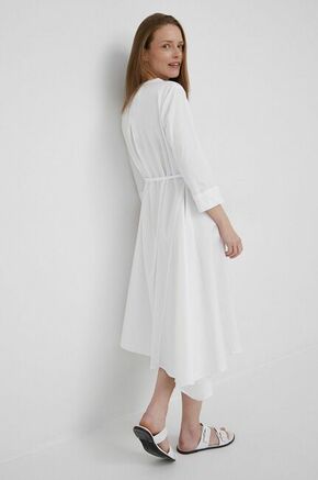 Bombažna obleka Dkny bela barva - bela. Obleka iz kolekcije Dkny. Nabran model