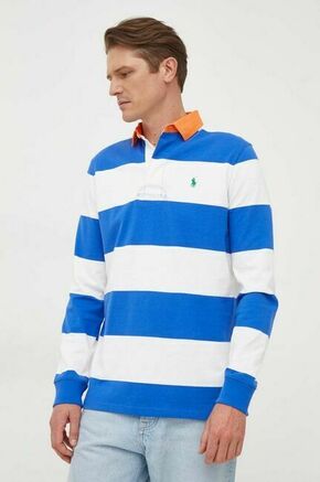 Bombažna majica z dolgimi rokavi Polo Ralph Lauren - modra. Majica z dolgimi rokavi iz kolekcije Polo Ralph Lauren. Model izdelan iz vzorčaste pletenine. Model iz zračne bombažne tkanine.