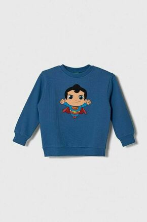 Otroški bombažen pulover United Colors of Benetton x DC - modra. Otroški pulover iz kolekcije United Colors of Benetton