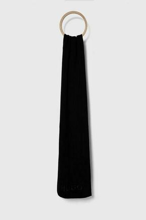 Volnen šal HUGO črna barva - črna. Šal iz kolekcije HUGO. Model izdelan iz enobarvne pletenine.