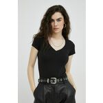 Kratka majica G-Star Raw ženski, črna barva - črna. Kratka majica iz kolekcije G-Star Raw. Model izdelan iz tanke, elastične pletenine.