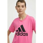 Bombažna kratka majica adidas ženska, roza barva, IR5413 - roza. Kratka majica iz kolekcije adidas, izdelana iz pletenine s potiskom. Model iz zračne bombažne tkanine.