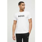 Kratka majica za plažo BOSS bela barva - bela. Kratka majica iz kolekcije BOSS. Model izdelan iz pletenine s potiskom. Model ima zaščito pred soncem UPF 50+.