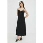 Obleka Sisley črna barva - črna. Obleka iz kolekcije Sisley. Model izdelan iz kombinacija dveh različnih materialov. Model iz zračne viskozne tkanine.