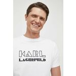 Kratka majica Karl Lagerfeld moški, bela barva - bela. Kratka majica iz kolekcije Karl Lagerfeld, izdelana iz pletenine s potiskom. Model iz izjemno udobne tkanine z visoko vsebnostjo bombaža.