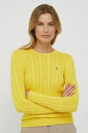 Bombažen pulover Polo Ralph Lauren rumena barva - rumena. Pulover iz kolekcije Polo Ralph Lauren. Model izdelan iz enobarvne pletenine. Model iz izjemno udobne bombažne tkanine