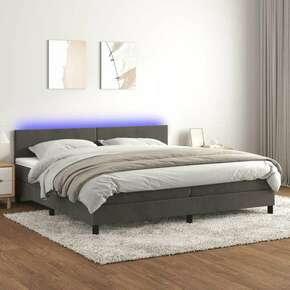 VidaXL Box spring postelja z vzmetnico LED temno siva 200x200 cm žamet