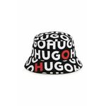 Obojestranska bombažna otroška kapa HUGO črna barva - črna. Otroške klobuk iz kolekcije HUGO. Model z ozkim robom, izdelan iz vzorčastega materiala.