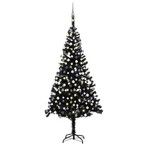 Greatstore Umetna novoletna jelka z LED lučkami in bučkami črna 240 cm