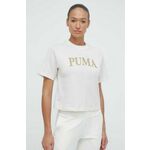 Bombažna kratka majica Puma ženski, bež barva - bež. Lahkotna kratka majica iz kolekcije Puma, izdelana iz pletenine, prijetne na otip. Model iz izjemno udobne bombažne tkanine.