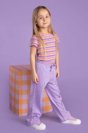 Otroške bombažne hlače Coccodrillo vijolična barva - vijolična. Otroški Hlače iz kolekcije Coccodrillo. Model izdelan iz enobarvne pletenine.