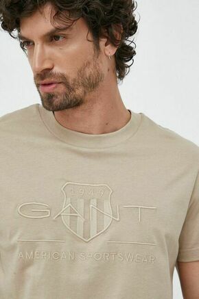 Bombažna kratka majica Gant bež barva - bež. Lahkotna kratka majica iz kolekcije Gant. Model izdelan iz tanke
