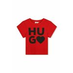 Otroška kratka majica HUGO rdeča barva - rdeča. Otroške kratka majica iz kolekcije HUGO. Model izdelan iz tanke, rahlo elastične pletenine.
