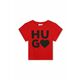 Otroška kratka majica HUGO rdeča barva - rdeča. Otroške kratka majica iz kolekcije HUGO. Model izdelan iz tanke, rahlo elastične pletenine.