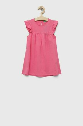 Otroška bombažna obleka United Colors of Benetton roza barva - roza. Otroški obleka iz kolekcije United Colors of Benetton. Model izdelan iz tanke
