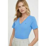 Bombažna kratka majica Tommy Hilfiger ženski - modra. Kratka majica iz kolekcije Tommy Hilfiger, izdelana iz tanke, elastične pletenine. Model iz izjemno udobne bombažne tkanine.