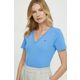 Bombažna kratka majica Tommy Hilfiger ženski - modra. Kratka majica iz kolekcije Tommy Hilfiger, izdelana iz tanke, elastične pletenine. Model iz izjemno udobne bombažne tkanine.