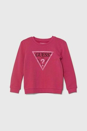 Otroški bombažen pulover Guess - roza. Otroški pulover iz kolekcije Guess