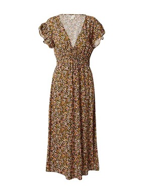 Obleka Billabong rjava barva - rjava. Lahkotna obleka iz kolekcije Billabong. Model izdelan iz vzorčaste tkanine. Model iz zračne viskozne tkanine.