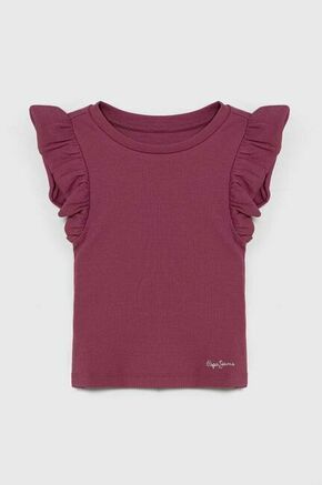 Otroška kratka majica Pepe Jeans QUANISE vijolična barva - vijolična. Otroška kratka majica iz kolekcije Pepe Jeans. Model izdelan iz rebraste pletenine. Model iz izjemno udobne tkanine z visoko vsebnostjo bombaža.
