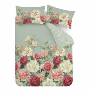 Zelena/rožnata bombažna posteljnina za zakonsko posteljo 200x200 cm Rose Garden – RHS