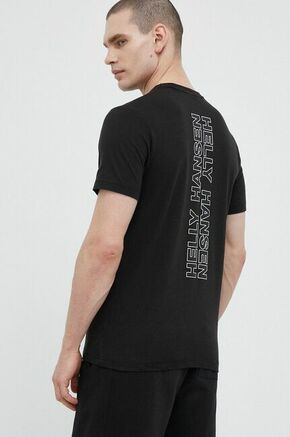 Bombažna kratka majica Helly Hansen črna barva - črna. Kratka majica iz kolekcije Helly Hansen. Model izdelan iz pletenine s potiskom. Izjemno udoben material