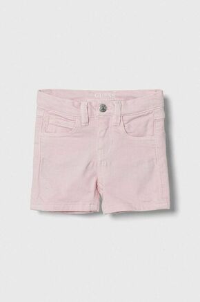 Otroške kratke hlače iz jeansa Guess roza barva - roza. Otroški kratke hlače iz kolekcije Guess. Model izdelan iz jeansa. Model iz izjemno udobne tkanine z visoko vsebnostjo bombaža.