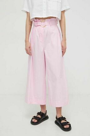 Bombažne hlače Pinko roza barva - roza. Lahkotne hlače iz kolekcije Pinko izdelane iz enobarvne tkanine. Model iz zračne bombažne tkanine.