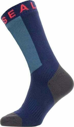 Sealskinz Waterproof Warm Weather Mid Length Sock With Hydrostop Navy Blue/Grey/Red M Kolesarske nogavice